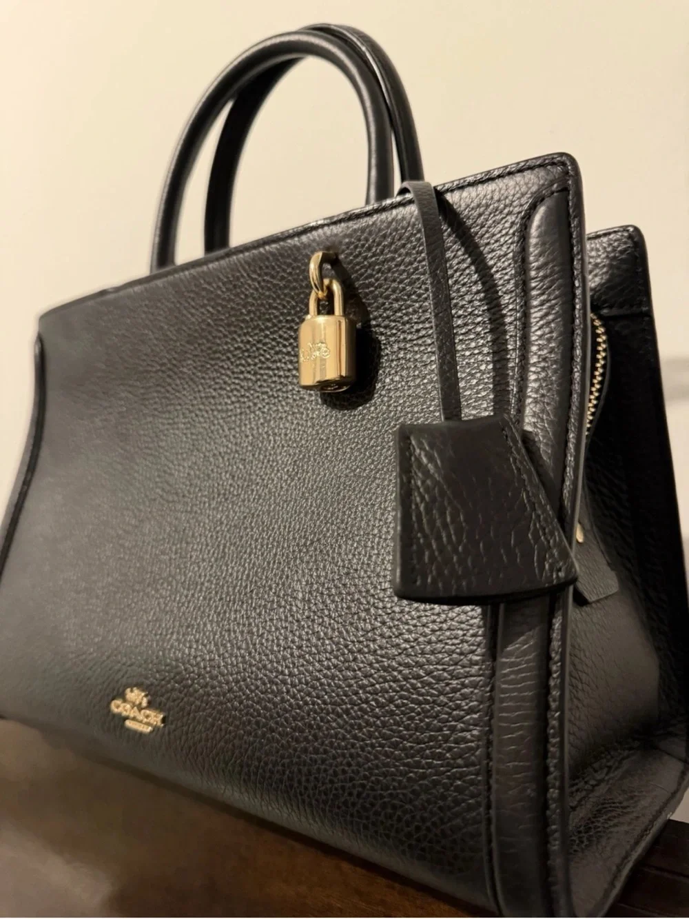Coach Borough Bag Black Gold Logo Pre-Owned Excellent Conditions - Picture 1 of 5